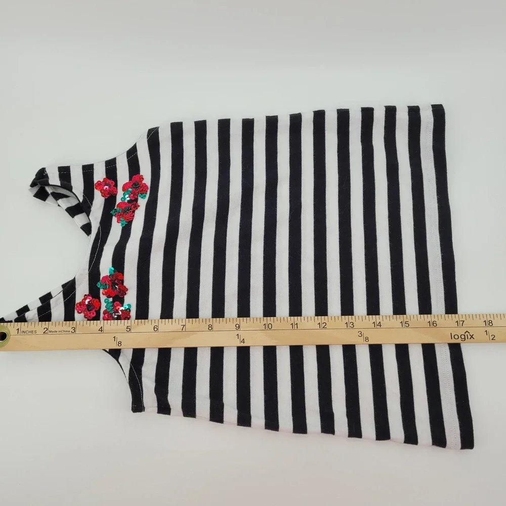 Gymboree School Girly Black White Striped Sequin Floral Tank Top Girls Size 6